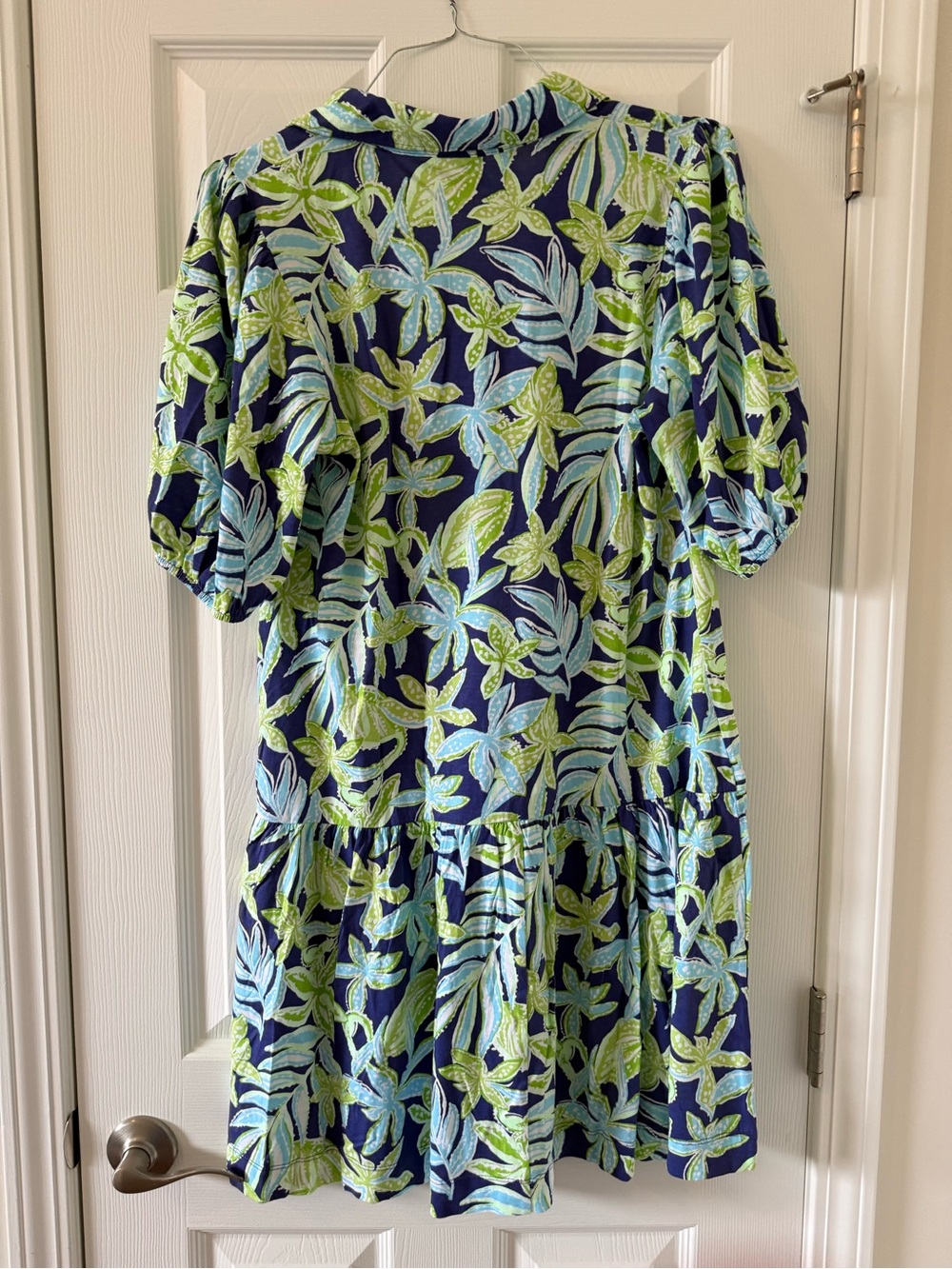 Lilly Pulitzer Navy Dress with Green & Light Blue Leaf Print